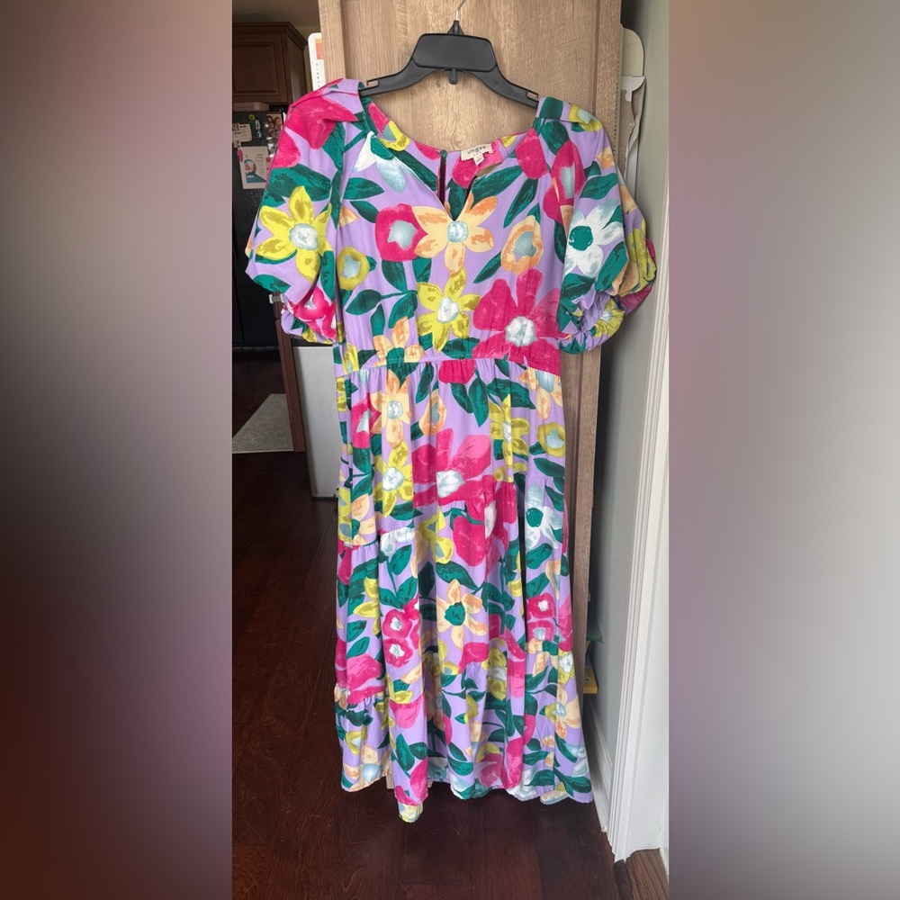Umgee Lavender Midi Dress with Pink & Yellow Floral Print